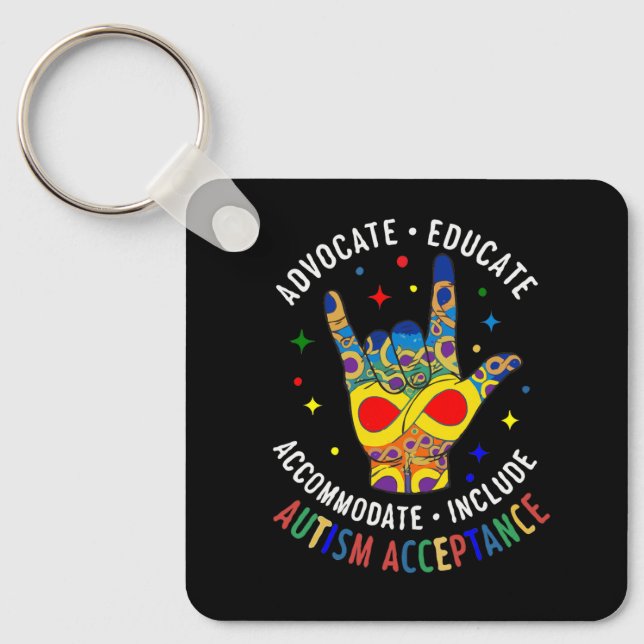Autism Acceptance ILY Hand Sign – Neurodiversity  Keychain (Front)