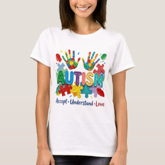 Autism Acceptance PNG Design, Vibrant 3D Puzzle T-Shirt