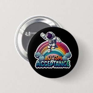Autism Acceptance Rainbow Astronaut Button