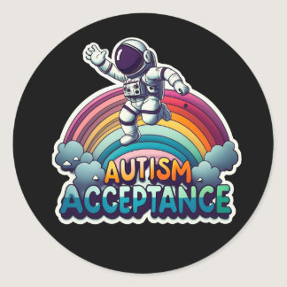 Autism Acceptance Rainbow Astronaut Classic Round Sticker