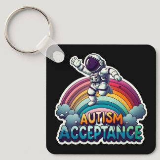 Autism Acceptance Rainbow Astronaut Keychain