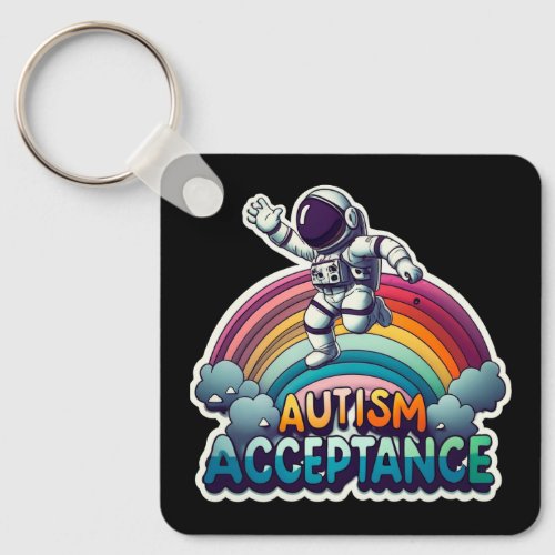 Autism Acceptance Rainbow Astronaut Keychain