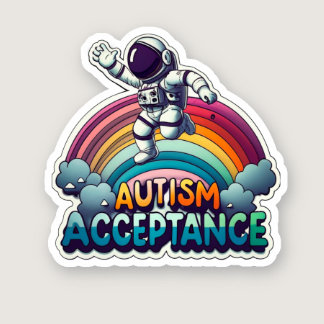 Autism Acceptance Rainbow Astronaut Sticker