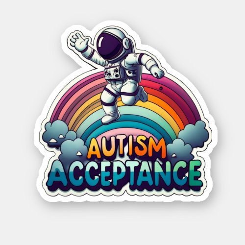 Autism Acceptance Rainbow Astronaut Sticker