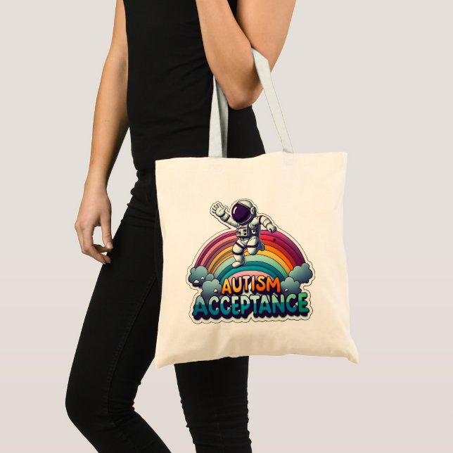 Autism Acceptance Rainbow Astronaut Tote Bag (Front (Product))