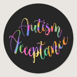 Autism Acceptance Rainbow Typography Classic Round Sticker