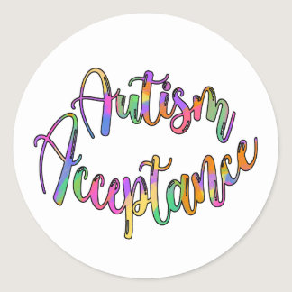 Autism Acceptance Rainbow Typography Classic Round Sticker