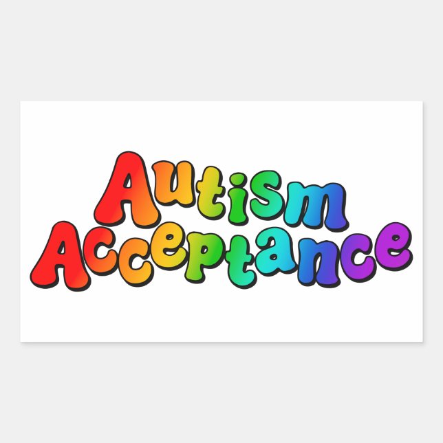Autism Acceptance Rainbow Typography Rectangular Sticker (Front)