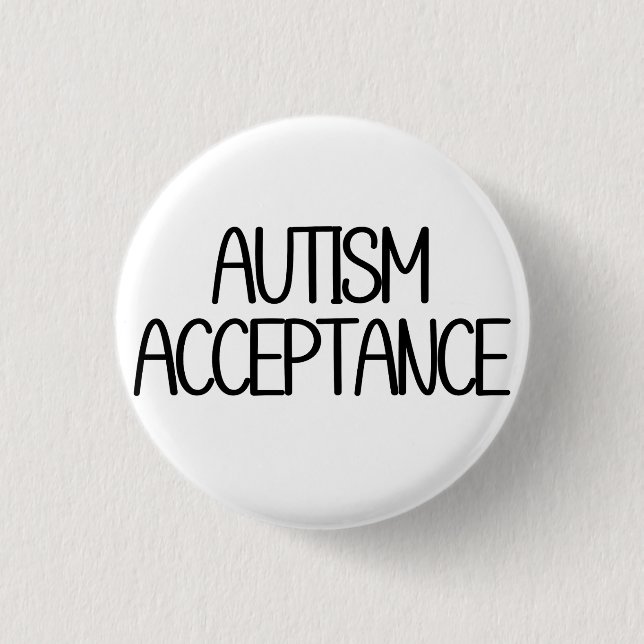 Autism Acceptance Simple Basic Black Text Button (Front)
