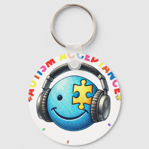 autism acceptance smiley  keychain