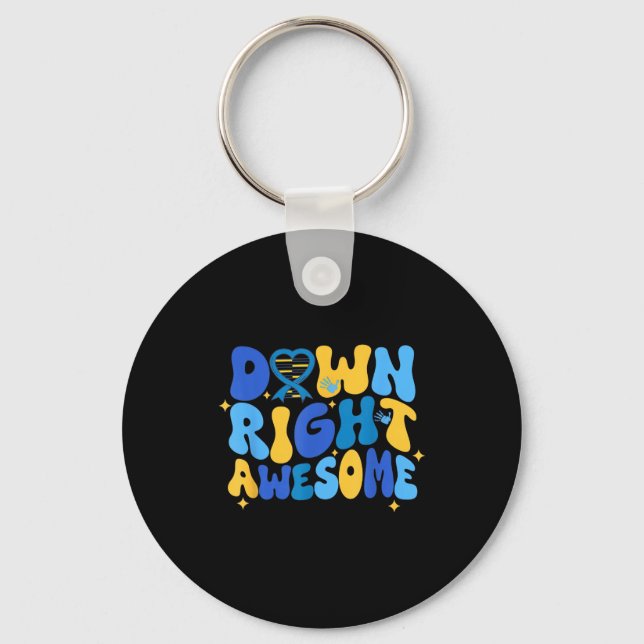 Autism adhd down syndrome awareness 321 down right keychain (Front)