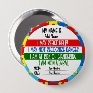 Autism Alert Non Verbal Autistic Card Button