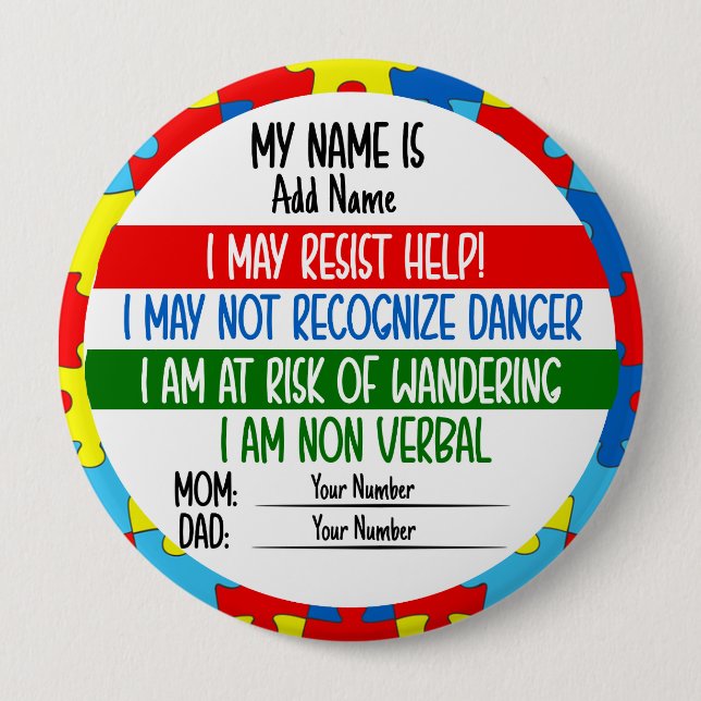 Autism Alert Non Verbal Autistic Pin badge  (Front)