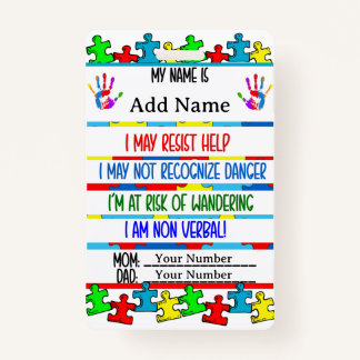 Autism Alert Nonverbal Autistic Contact Badge