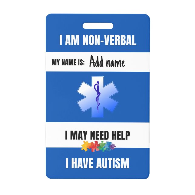 Autism Alert Nonverbal Autistic Contact Badge (Autism Alert Nonverbal Autistic Contact Badge)