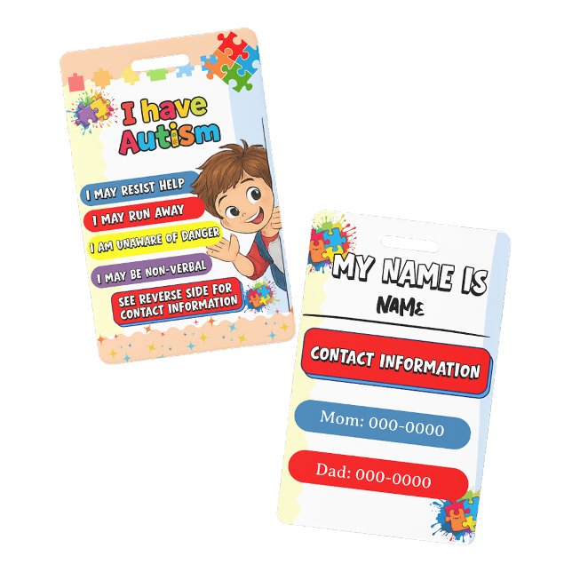 Autism Alert Nonverbal Autistic Contact  Badge (Autism Alert Nonverbal Autistic Contact Badge)