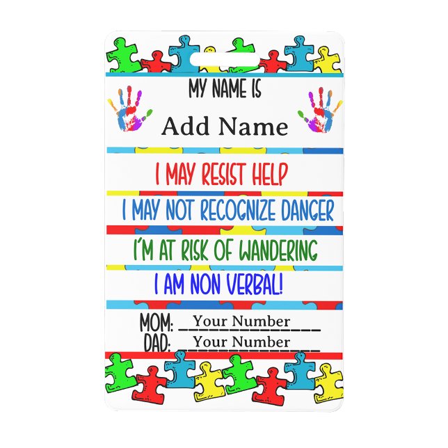 Autism Alert Nonverbal Autistic Contact  Badge (Autism Alert Nonverbal Autistic Contact Badge)