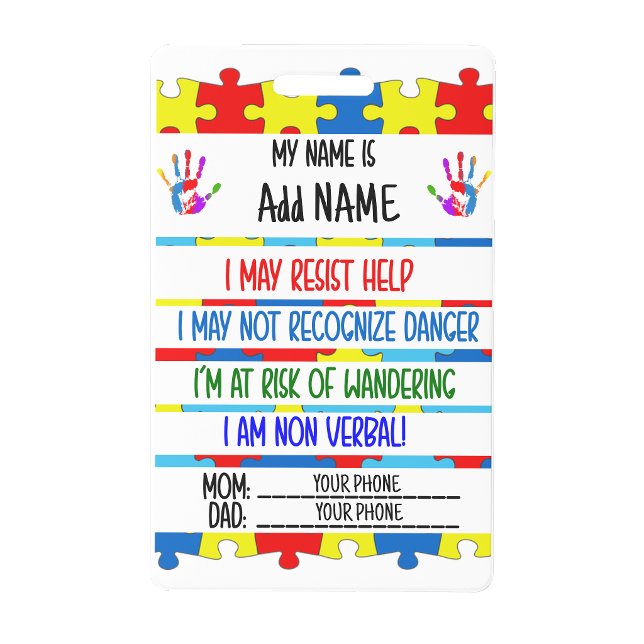 Autism Alert Nonverbal Autistic ID Badge (Autism Alert Nonverbal Autistic Contact Badge)