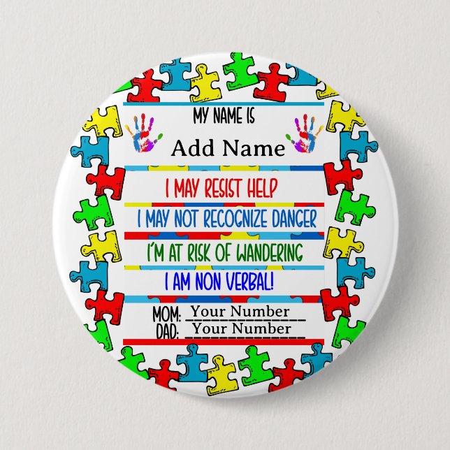 Autism Alert | Nonverbal Pin Button Badge (Front)