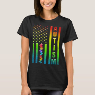 Autism American Flag Autism Awareness Life For Men T-Shirt