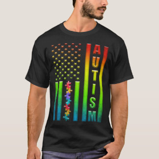 Autism American Flag Autism Awareness Life For Men T-Shirt