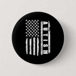 Autism American Flag Autism Awareness Puzzle vint Button