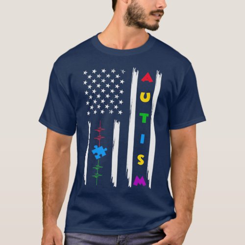 Autism American Flag Autism Awareness T_Shirt