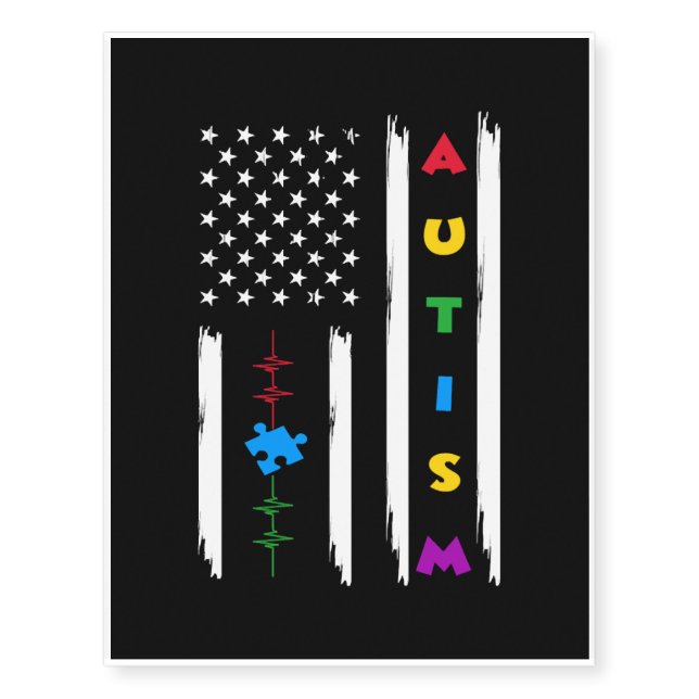 Autism American Flag Autism Awareness Temporary Tattoos (Front)