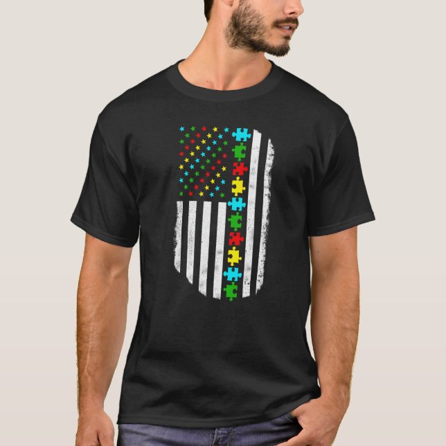 Autism American Flag Autism Mom Autism Awareness M T-Shirt (Front)