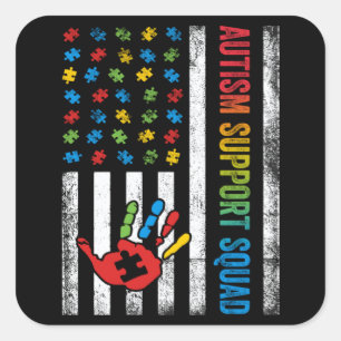 Autism American Flag Autism Support Squad Square Sticker