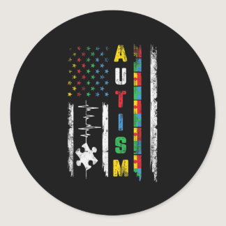 Autism American Flag Puzzle Autism Awareness Men W Classic Round Sticker