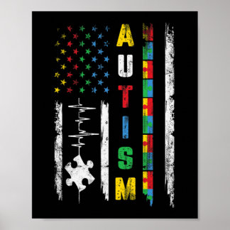 Autism American Flag Puzzle Autism Awareness Men W Poster