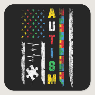 Autism American Flag Puzzle Autism Awareness Men W Square Sticker