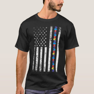 Autism American Flag Puzzle Piece Products Awarene T-Shirt