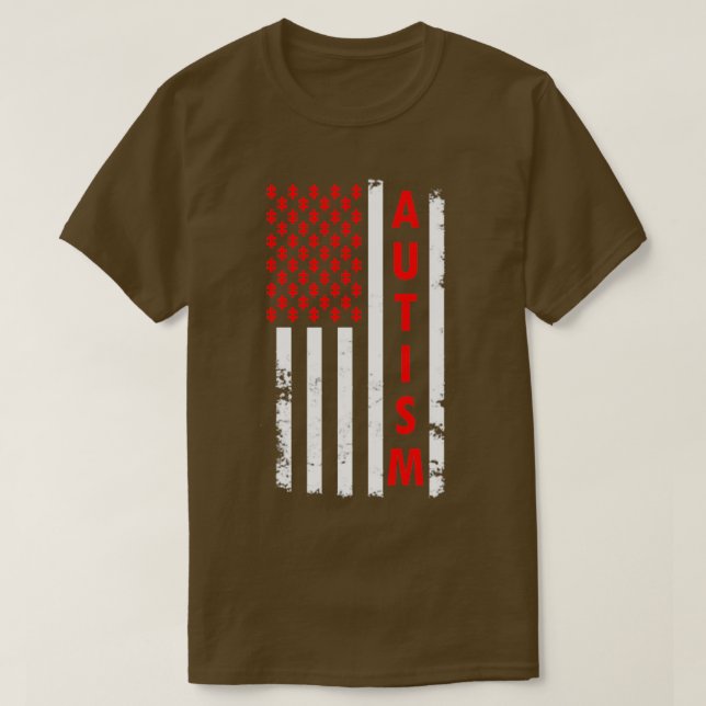 Autism American Flag Shirt Autism Awareness Puzzle (Design Front)