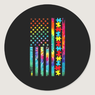 Autism American Flag Tee Tie Dye Autism Awareness  Classic Round Sticker