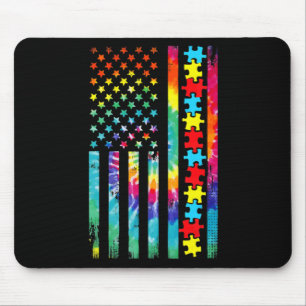 Autism American Flag Tee Tie Dye Autism Awareness  Mouse Pad