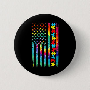 Autism American Flag Tie Dye Autism Awareness For Button