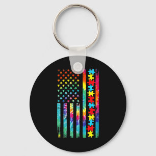 Autism American Flag Tie Dye Autism Awareness For Keychain