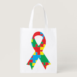 Autism Asperger's Puzzle Awareness Ribbon Grocery Bag