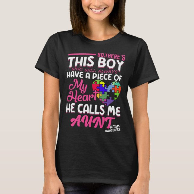 Autism Aunt Boy Puzzle Pieces Autism Awereness T-Shirt (Front)