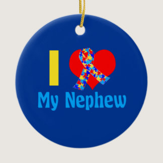Autism Aunt I Love My Nephew Blue Heart Ceramic Ornament