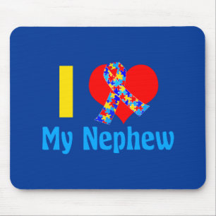 Autism Aunt I Love My Nephew Blue Heart Mouse Pad