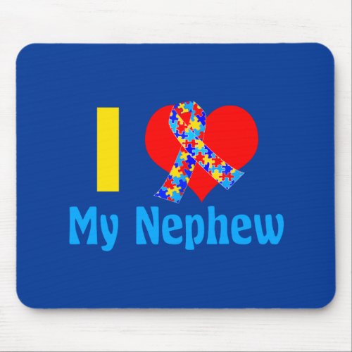 Autism Aunt I Love My Nephew Blue Heart Mouse Pad