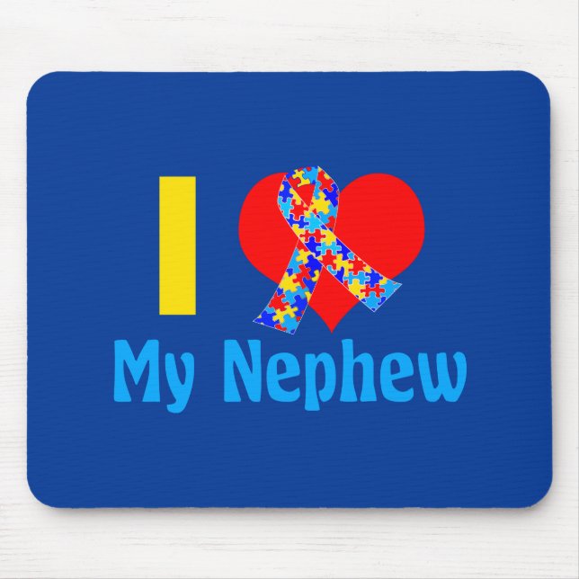 Autism Aunt I Love My Nephew Blue Heart Mouse Pad (Front)