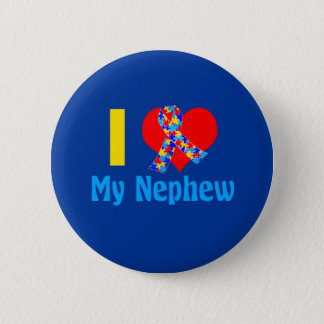 Autism Aunt I Love My Nephew Blue Heart Pinback Button