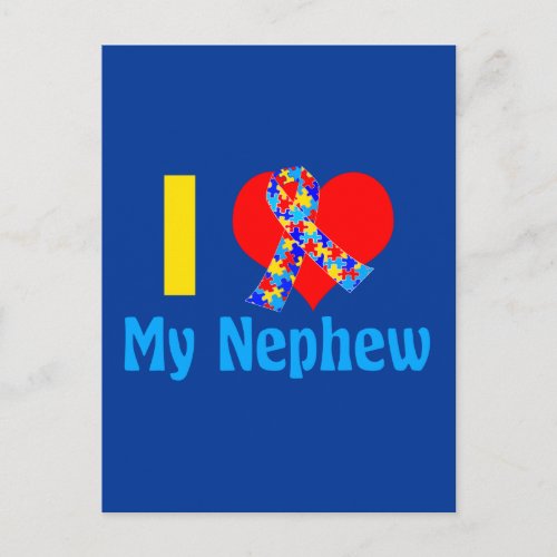 Autism Aunt I Love My Nephew Blue Heart Postcard