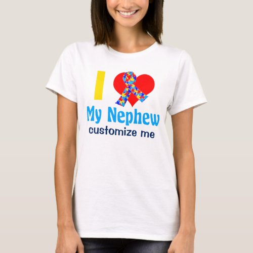 Autism Aunt I Love My Nephew Blue Heart T_Shirt