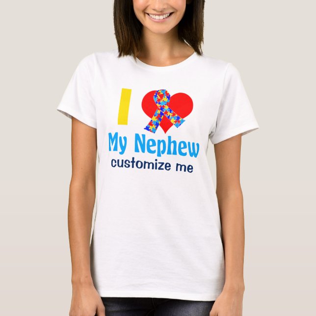 Autism Aunt I Love My Nephew Blue Heart T-Shirt (Front)