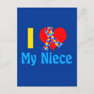 Autism Aunt I Love My Niece Blue Heart Postcard